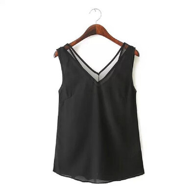New Fashion Women Vest Chiffon V Neck wtih Mesh Trim Sleeveless Solid Sexy Blouse Tops BlackWhite
New Fashion Women Vest Chiffon V Neck wtih Mesh Trim Sleeveless Solid Sexy Blouse Tops BlackWhite