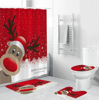 Gobestart 4Pcs Christmas shower Curtain Bathroom Anti-slip Carpet Rug Toilet Cover Mat Set
Gobestart 4Pcs Christmas shower Curtain Bathroom Anti-slip Carpet Rug Toilet Cover Mat Set