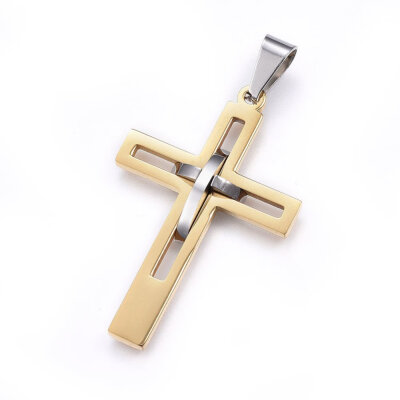 304 Stainless Steel Pendants Cross Golden & Stainless Steel Color 45x29x4mm Hole 10x5mm
304 Stainless Steel Pendants Cross Golden & Stainless Steel Color 45x29x4mm Hole 10x5mm