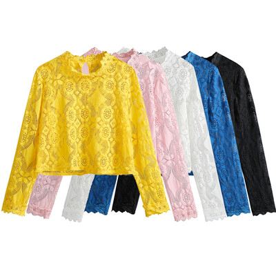 Women Cover Up See Through Floral Lace Hollow Out High Neckline Long Sleeve Sexy Beach Blouse
Women Cover Up See Through Floral Lace Hollow Out High Neckline Long Sleeve Sexy Beach Blouse