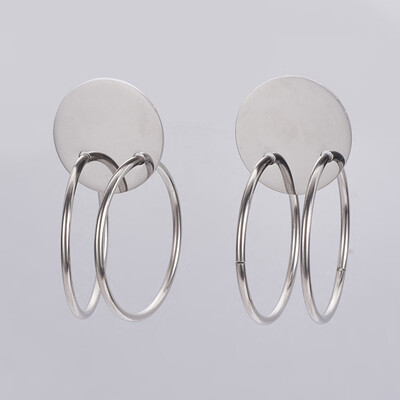 304 Stainless Steel Dangle Stud Earrings Flat Round with Ring Stainless Steel Color 51x25x35mm Pin 08mm
304 Stainless Steel Dangle Stud Earrings Flat Round with Ring Stainless Steel Color 51x25x35mm Pin 08mm