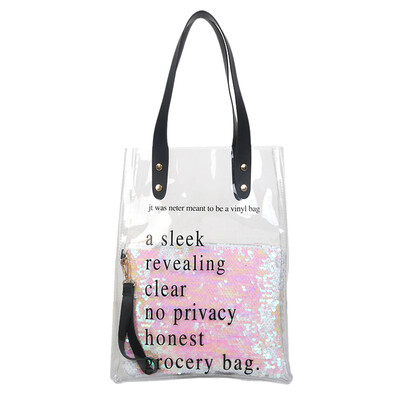 Clear Tote Bag Women PVC Transparent Shopping Bag Sequins Shoulder Messenger Bags Gilrs Summer Beach Bag Handbag YJ
Clear Tote Bag Women PVC Transparent Shopping Bag Sequins Shoulder Messenger Bags Gilrs Summer Beach Bag Handbag YJ