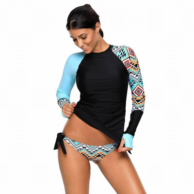 High collar long sleeve color print with chest pad without steel support triangle Plus Size split swimsuit
High collar long sleeve color print with chest pad without steel support triangle Plus Size split swimsuit