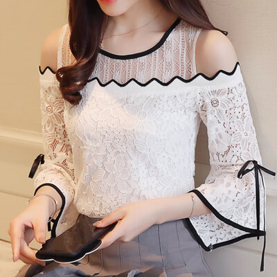 Womens Fashion Lace Chiffon Stitching Blouse Flare Sleeve Top Lace O-neck Blouse Strapless Sexy Women Clothing
Womens Fashion Lace Chiffon Stitching Blouse Flare Sleeve Top Lace O-neck Blouse Strapless Sexy Women Clothing