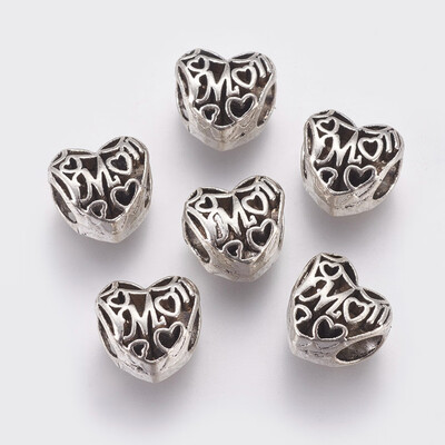 Alloy European Style Beads Large Hole Beads Hollow Heart with Word Mom Antique Silver 10x10x8mm Hole 45mm
Alloy European Style Beads Large Hole Beads Hollow Heart with Word Mom Antique Silver 10x10x8mm Hole 45mm
