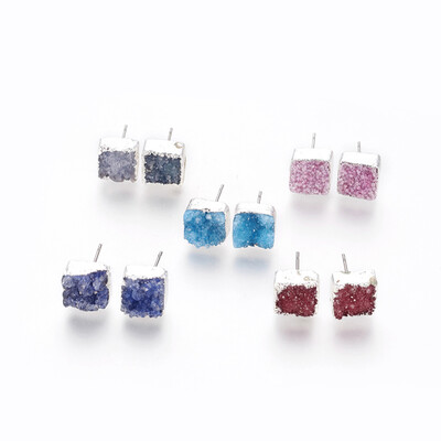 Natural Dyed Druzy Quartz Stud Earrings with Stainless Steel Findings Square Silver Mixed Color 10x10x610mm Pin 07mm
Natural Dyed Druzy Quartz Stud Earrings with Stainless Steel Findings Square Silver Mixed Color 10x10x610mm Pin 07mm