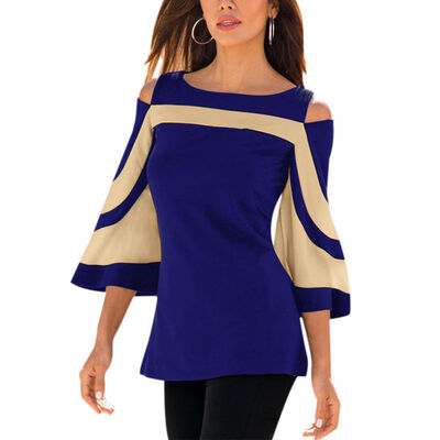 Elegant womens T-Shirts&Tops Half Sleeve Flare Sleeve Cold Shouder Slim Tee Shirt Female Office Lady Casual Color Block Tops
Elegant womens T-Shirts&Tops Half Sleeve Flare Sleeve Cold Shouder Slim Tee Shirt Female Office Lady Casual Color Block Tops