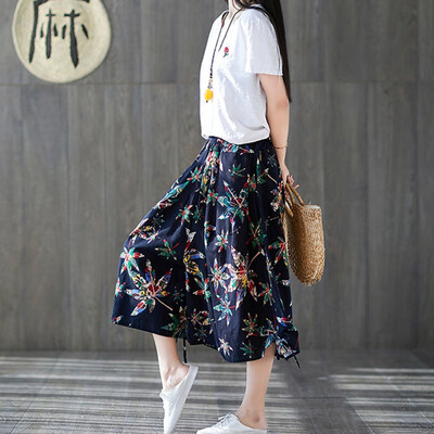 Women Retro Print Elastic Loose Wide Leg Loose Cotton Linen Elastic Waist Seven Points Straight Casual Trousers
Women Retro Print Elastic Loose Wide Leg Loose Cotton Linen Elastic Waist Seven Points Straight Casual Trousers