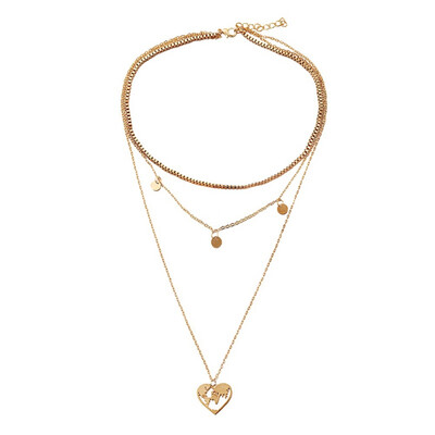 Women Sexy Retro Heart Shaped Hollow World Map Pendant Multi-Layer Necklace Girl Charm Gift Set Summer Beach Accessories
Women Sexy Retro Heart Shaped Hollow World Map Pendant Multi-Layer Necklace Girl Charm Gift Set Summer Beach Accessories