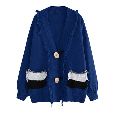 Toponeto Womens Long Sleeve knitting Cardigan Tops Ladies Button Splicing Lapel Shirts
