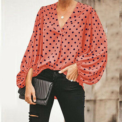 3 Colors Women Fall Polka Dot V-neck Lantern Sleeve Shirt Ladies Casual Loose Shirts
3 Colors Women Fall Polka Dot V-neck Lantern Sleeve Shirt Ladies Casual Loose Shirts