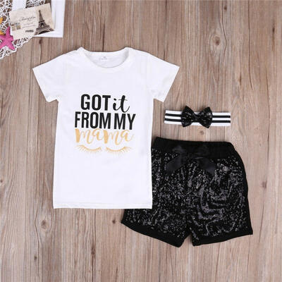 Baby Girl Boy Short Sleeve Letter Print White T-Shirt Tops Sequins Short Headband Outfit Set Kids Summer Clothes
Baby Girl Boy Short Sleeve Letter Print White T-Shirt Tops Sequins Short Headband Outfit Set Kids Summer Clothes