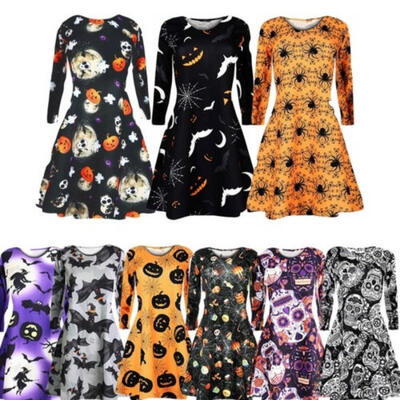 Retro Women Long Sleeve Halloween Vintage O-Neck Pumpkin Bat Spider Skull Mini Dresses
Retro Women Long Sleeve Halloween Vintage O-Neck Pumpkin Bat Spider Skull Mini Dresses