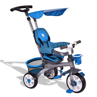 4-In-1 Kids Baby Stroller Tricycle Detachable Learning Toy Bike w Canopy & Basket-Blue
4-In-1 Kids Baby Stroller Tricycle Detachable Learning Toy Bike w Canopy & Basket-Blue