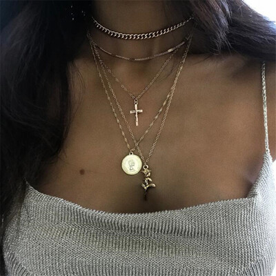 Vintage Multi Layered Women Coin Necklace Choker Silver Gold Jesus Moon Rose Flower Pendant Necklace Long Chain Collier Jewelry
Vintage Multi Layered Women Coin Necklace Choker Silver Gold Jesus Moon Rose Flower Pendant Necklace Long Chain Collier Jewelry