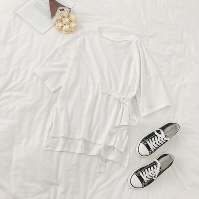 Summer Korean Loose Irregular Lace lace-up Waist Design Short-sleeved T-shirt Female Ins Solid Color Shirt
Summer Korean Loose Irregular Lace lace-up Waist Design Short-sleeved T-shirt Female Ins Solid Color Shirt