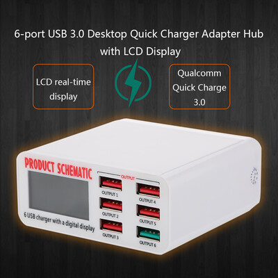 Quick Charge 30 6-Port 6A USB Desktop Charger Adapter Hub Multi Port USB Wall Charger Dock Station with LCD Display Intelligent I
Quick Charge 30 6-Port 6A USB Desktop Charger Adapter Hub Multi Port USB Wall Charger Dock Station with LCD Display Intelligent I