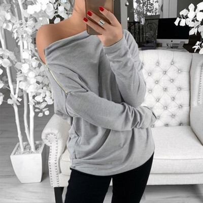 2019 Womens wild sexy One Word collar off-shoulder long-sleeved T-shirt loose solid color T-shirt Collar loose zip top T-shirt
2019 Womens wild sexy One Word collar off-shoulder long-sleeved T-shirt loose solid color T-shirt Collar loose zip top T-shirt