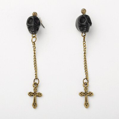 Dyed Synthetic Turquoise Skull Dangle Stud Earrings Iron Post Ear Studs with Iron Chains Tibetan Style Alloy Cross Pendants
Dyed Synthetic Turquoise Skull Dangle Stud Earrings Iron Post Ear Studs with Iron Chains Tibetan Style Alloy Cross Pendants
