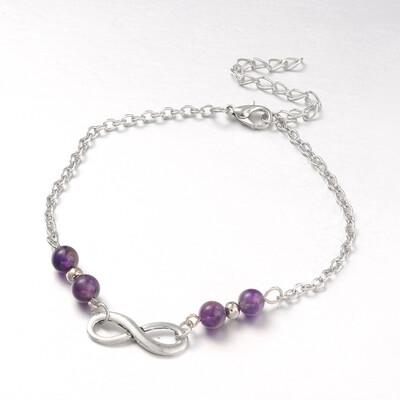 Fashion Tibetan Style Alloy Infinity Anklets with Amethyst Beads Zinc Alloy Lobster Claw Clasps&Iron Chains Antique Silver
Fashion Tibetan Style Alloy Infinity Anklets with Amethyst Beads Zinc Alloy Lobster Claw Clasps&Iron Chains Antique Silver