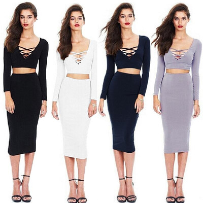 Sexy Women Two-piece Dress Crossing Lace Up Deep V Neck Long Sleeve Tops Bodycon Mini Pencil Skirt
Sexy Women Two-piece Dress Crossing Lace Up Deep V Neck Long Sleeve Tops Bodycon Mini Pencil Skirt