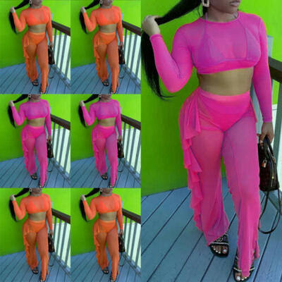 Women Sexy 2 Piece Long Sleeve Mesh See-through Crop Top Pants Set Casual Outfit
Women Sexy 2 Piece Long Sleeve Mesh See-through Crop Top Pants Set Casual Outfit