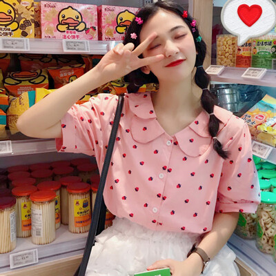 Women Cartoon Strawberries Print Blouses Sweet Women Short Sleeve Shirt Peter Pan Collar Korean Casual Blouse Tops Fresh Style
Women Cartoon Strawberries Print Blouses Sweet Women Short Sleeve Shirt Peter Pan Collar Korean Casual Blouse Tops Fresh Style