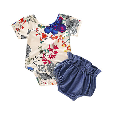 Summer Baby Girl Casual Short Sleeve Floral Print Tops Romper With Denim PP Shorts Outfits Set
Summer Baby Girl Casual Short Sleeve Floral Print Tops Romper With Denim PP Shorts Outfits Set