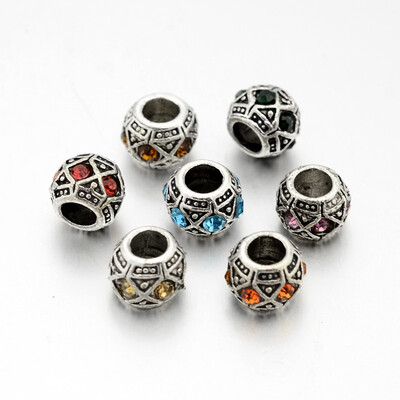 Antique Silver Plated Alloy Rhinestone European Beads Large Hole Rondelle Beads Mixed Color 10x8mm Hole 5mm
Antique Silver Plated Alloy Rhinestone European Beads Large Hole Rondelle Beads Mixed Color 10x8mm Hole 5mm
