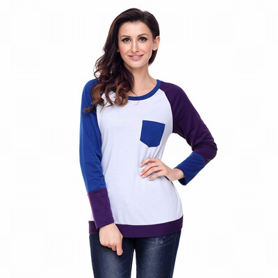 Round neck long sleeve two-color stitching shirt contrast color pocket casual straight top
Round neck long sleeve two-color stitching shirt contrast color pocket casual straight top