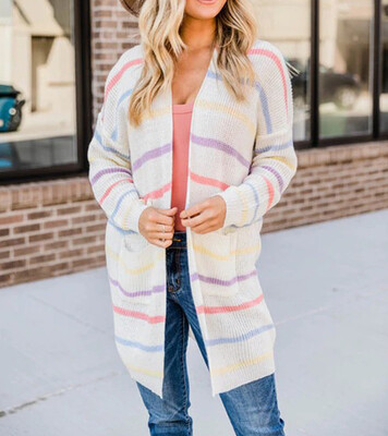 Tailored Womens Long Sleeve V-neck Rainbow Striped Knit Cardigan Sweater Top Blouse
Tailored Womens Long Sleeve V-neck Rainbow Striped Knit Cardigan Sweater Top Blouse