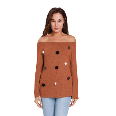 New Slash Neck Casual Pullovers Sweater Small Wool Ball Decoration Solid Long-sleeve Sweater Autumn Winter
New Slash Neck Casual Pullovers Sweater Small Wool Ball Decoration Solid Long-sleeve Sweater Autumn Winter