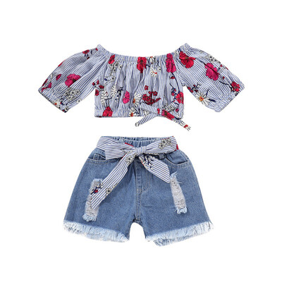 Summer Print Girl Clothes Set Off Shoulder Flower Top Jeans Shorts Toddler Baby Girl Clothes Set Fashion Princess Clothes Set
Summer Print Girl Clothes Set Off Shoulder Flower Top Jeans Shorts Toddler Baby Girl Clothes Set Fashion Princess Clothes Set