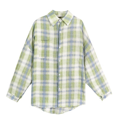 Women Vintage Plaid Blouse Lapel Loose Shirt Single-breasted Long Sleeve Elegant Blouse Sunscreen Office Lady Korean Style Tops
Women Vintage Plaid Blouse Lapel Loose Shirt Single-breasted Long Sleeve Elegant Blouse Sunscreen Office Lady Korean Style Tops