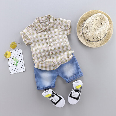Plaid Boy Clothes Set Summer Plaid Shirt Short Sleeve T-shirt Denim Shorts Kids Clothes Set Fashion beach Boy T-shirt
Plaid Boy Clothes Set Summer Plaid Shirt Short Sleeve T-shirt Denim Shorts Kids Clothes Set Fashion beach Boy T-shirt