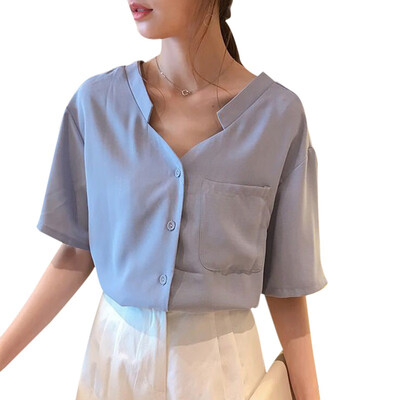 Women Blouse Loose V-Neck Women Casual Solid Color Blouses Summer Fashion Lady Short-Sleeve Shirt
Women Blouse Loose V-Neck Women Casual Solid Color Blouses Summer Fashion Lady Short-Sleeve Shirt