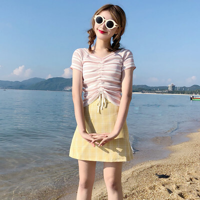 New Women T-shirt Striped Drawstring V Neck Tops Harajuku T-shirt Summer Short Sleeve T-shirt Korean Punk T-shirt Female
New Women T-shirt Striped Drawstring V Neck Tops Harajuku T-shirt Summer Short Sleeve T-shirt Korean Punk T-shirt Female
