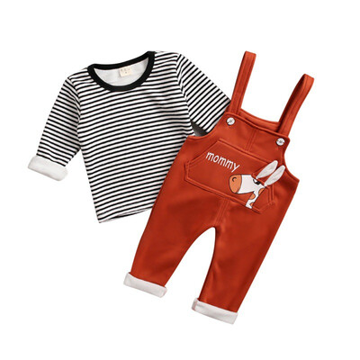 Autumn Baby Girls Boys Long Sleeve Striped Print Thicken Blouse Tops Cartoon Suspenders Pants Casual Outfits Set
Autumn Baby Girls Boys Long Sleeve Striped Print Thicken Blouse Tops Cartoon Suspenders Pants Casual Outfits Set