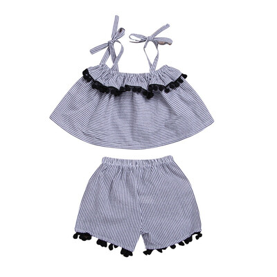 2PcsSet Summer Baby Girls Striped Floral Pattern Strap Tops T-shirtShorts With Tassel Design Suits Casual Costume Set
2PcsSet Summer Baby Girls Striped Floral Pattern Strap Tops T-shirtShorts With Tassel Design Suits Casual Costume Set