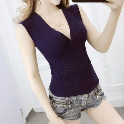 Women Deep V Neck Bottoming Out Sleeveless Vest Low-cut Cross Straps Elastic Sleeveless Knitting Tank Top
Women Deep V Neck Bottoming Out Sleeveless Vest Low-cut Cross Straps Elastic Sleeveless Knitting Tank Top