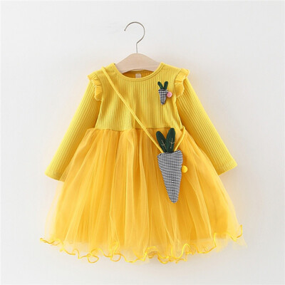 Baby Girls Clothes Autumn Spring Dresses for Girls Long Sleeve Patchwork Mesh Dress Kids Sundress With Carrot Shape Bag
Baby Girls Clothes Autumn Spring Dresses for Girls Long Sleeve Patchwork Mesh Dress Kids Sundress With Carrot Shape Bag