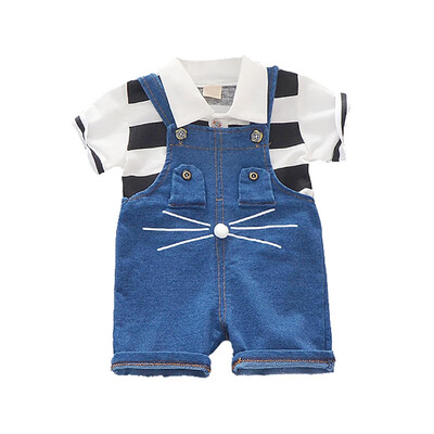 Boy Shorts Set Summer Baby Boys Short Sleeve Stripe Print Tops Blouse Shirt Denim Suspender Pants Children Casual Outfits Sets
Boy Shorts Set Summer Baby Boys Short Sleeve Stripe Print Tops Blouse Shirt Denim Suspender Pants Children Casual Outfits Sets