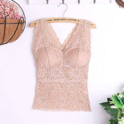 Sexy V-Neck Sleeveless Solid Color Lace Flower With Chest Pad Women Camisoles Breathable Autumn And Winter Slim Tops Female Vest
Sexy V-Neck Sleeveless Solid Color Lace Flower With Chest Pad Women Camisoles Breathable Autumn And Winter Slim Tops Female Vest