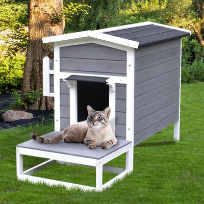Wooden Large Deluxe Elevated Indoor Outdoor Cat House with Porch&Balcony - Dark GreyWhite
Wooden Large Deluxe Elevated Indoor Outdoor Cat House with Porch&Balcony - Dark GreyWhite