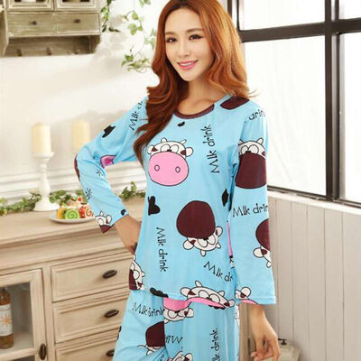 Women Cow Cartoon Print Long Sleeves Pajama Sets Cute Loose Round Neck Sleepwear Spring Autumn Home Clothes
Women Cow Cartoon Print Long Sleeves Pajama Sets Cute Loose Round Neck Sleepwear Spring Autumn Home Clothes