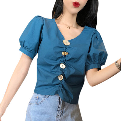 Pleated Buckle V Neck Women Summer Shirts Short Sleeve Blue Avocado Green White Korean Style Shirts Blouse Tops
Pleated Buckle V Neck Women Summer Shirts Short Sleeve Blue Avocado Green White Korean Style Shirts Blouse Tops