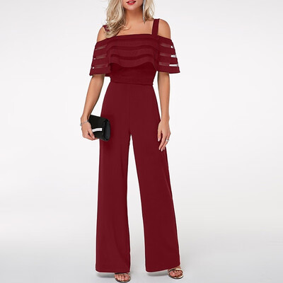 Womens High Waist Strappy Cold Shoulder Solid Color Overlay Embellished Wide Leg Jumpsuit Rompers
Womens High Waist Strappy Cold Shoulder Solid Color Overlay Embellished Wide Leg Jumpsuit Rompers