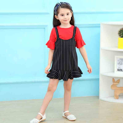 Summer Baby Girl Flare Sleeve Solid Pattern Cotton T-shirt Blouse Mini Stripe Strap Skirts Casual Outfits Set
Summer Baby Girl Flare Sleeve Solid Pattern Cotton T-shirt Blouse Mini Stripe Strap Skirts Casual Outfits Set