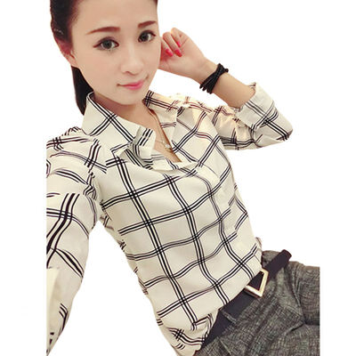 Hot Sale Fashion Womens Long Sleeve White Shirts Plaids Pattern Lapel Casual Blouse Tops
Hot Sale Fashion Womens Long Sleeve White Shirts Plaids Pattern Lapel Casual Blouse Tops