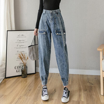 Women Loose Denim Pants Elastic Bottom High Waist Vintage Boho Harem Baggy Jeans Washed Cargo Pants Casual Trousers Blue
Women Loose Denim Pants Elastic Bottom High Waist Vintage Boho Harem Baggy Jeans Washed Cargo Pants Casual Trousers Blue